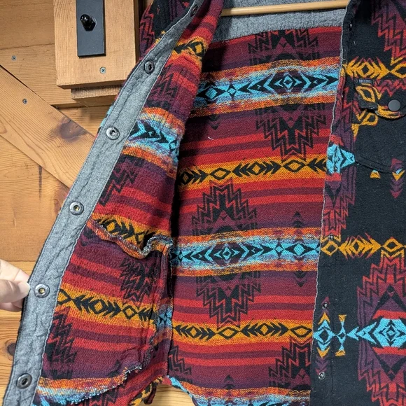 Rock and Roll Denim Medium Southwestern Print Shirt Jacket Western Snap Cowboy - Picture 5 of 12